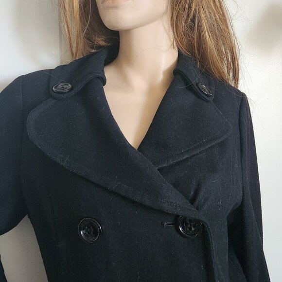 Edina Ronay London Black Wool Double-Breasted Pea Coat Small S - Picture 3 of 14